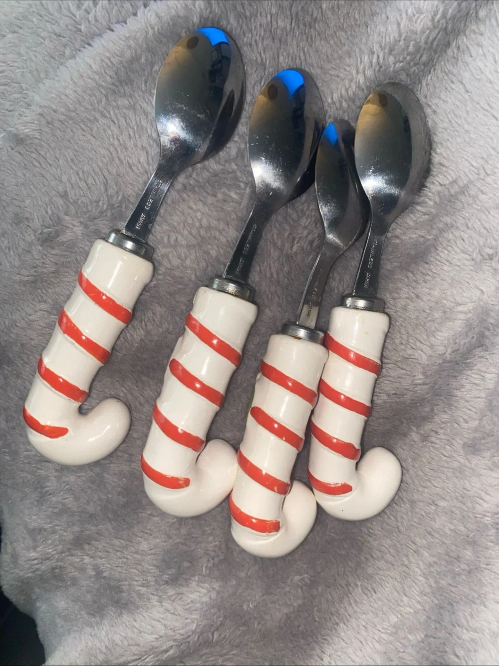 VTG Made In Japan Candycane Handles Stainless Steel Condiments Spoons Set Of 4